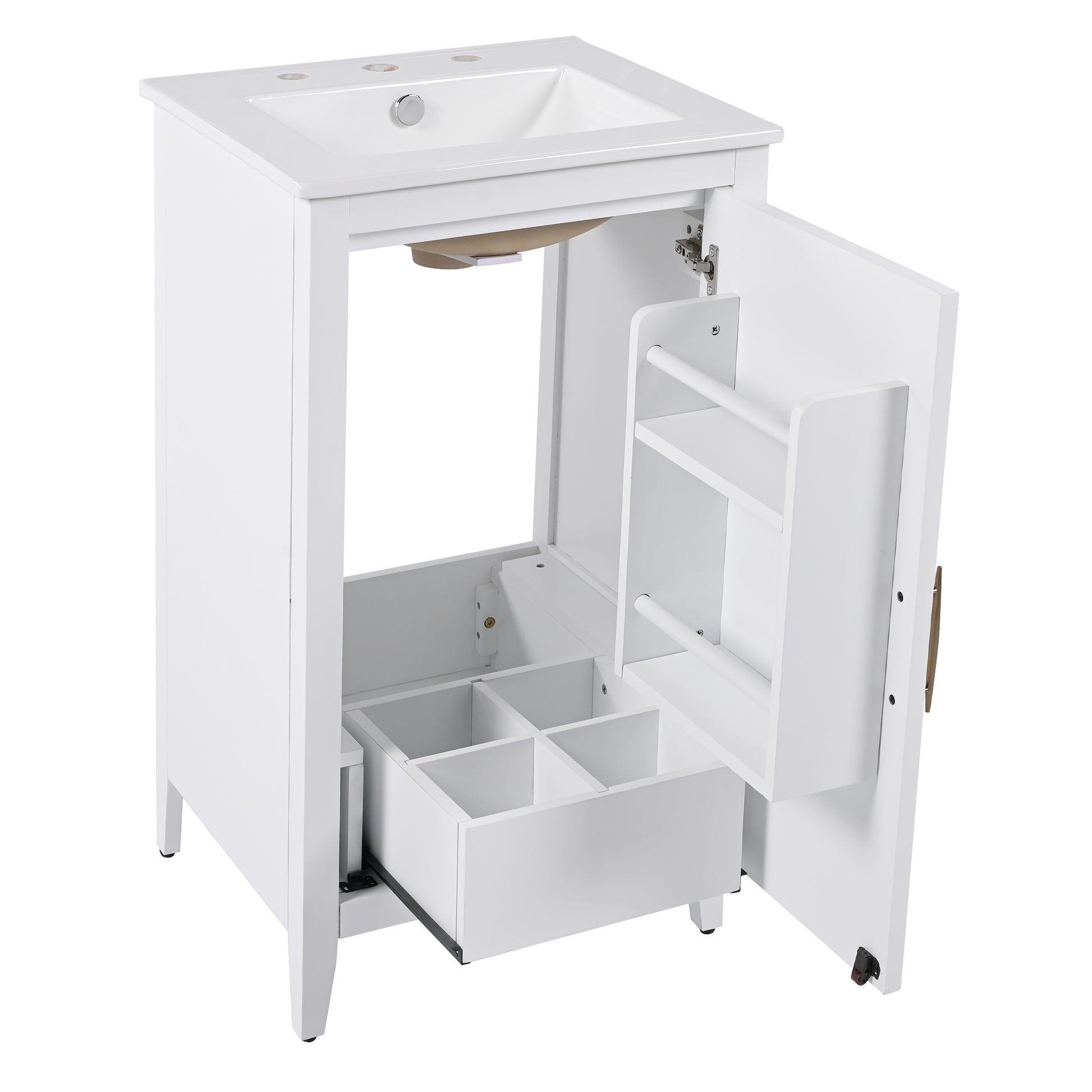 20.3" Bathroom Vanity With Sink, Functional Drawer, Door Shelf, Soft Closing Door, White White Acacia Wood,Ceramic Mdf