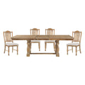 Traditional Dining Set 5Pc Extendable Table And 4 Side Chairs Wheat Finish Wooden Dining Kitchen Furniture Wood Wood Wheat Seats 4 Wood Dining Room Removable Leaf Extendable Trestle Rectangular