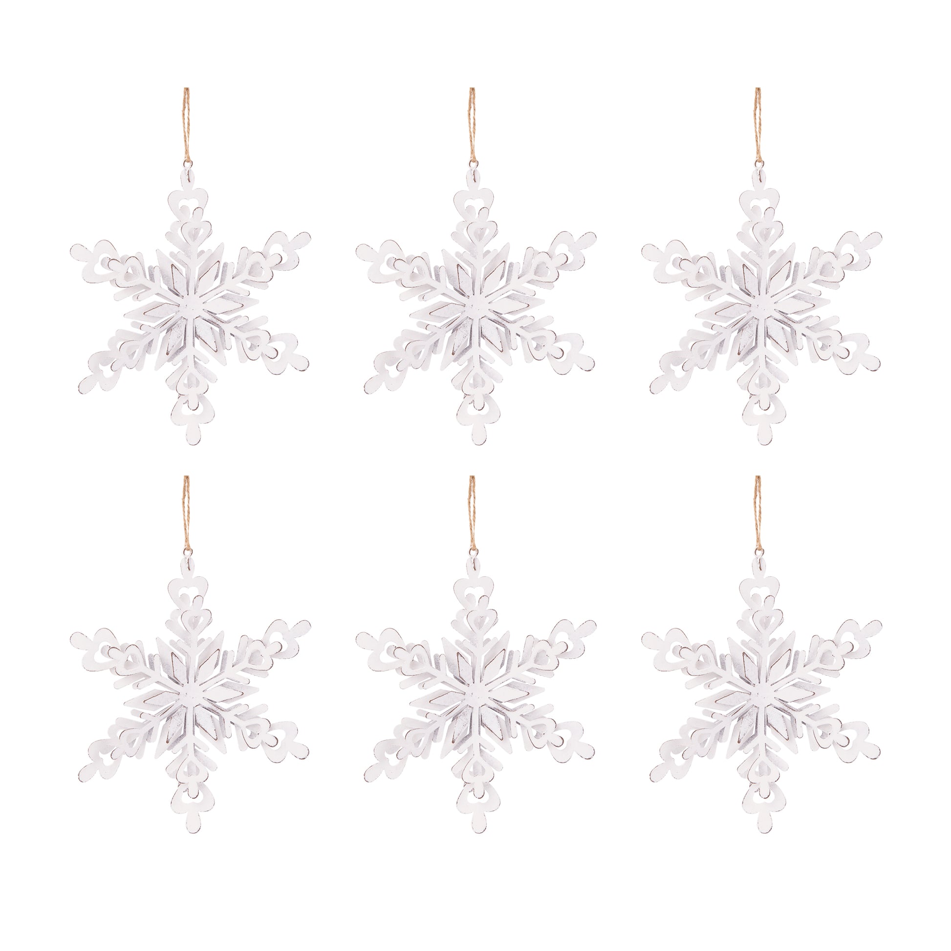 6.3X1.8X6.7" Iron Snowflake Hanger, Decorative Hanging Ball Christmas Tree Ornaments For Holiday Party Decorations, Set Of 6 White Iron
