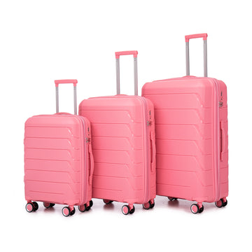 Pp Luggage Sets 3 Piece 20 24 28 , Expandable Carry On Luggage With Tsa Lock Airline Approved, Pp Materials Hard Shell And Lightweight Suitcase With Spinner Wheels Pink Pink Polypropylene