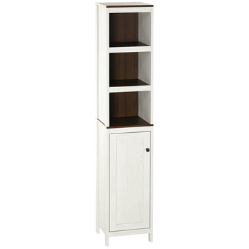 Kleankin Tall Bathroom Storage Cabinet, Freestanding Tower Cabinet With 3 Open Shelves And Adjustable Shelf, Antique White White Particle Board