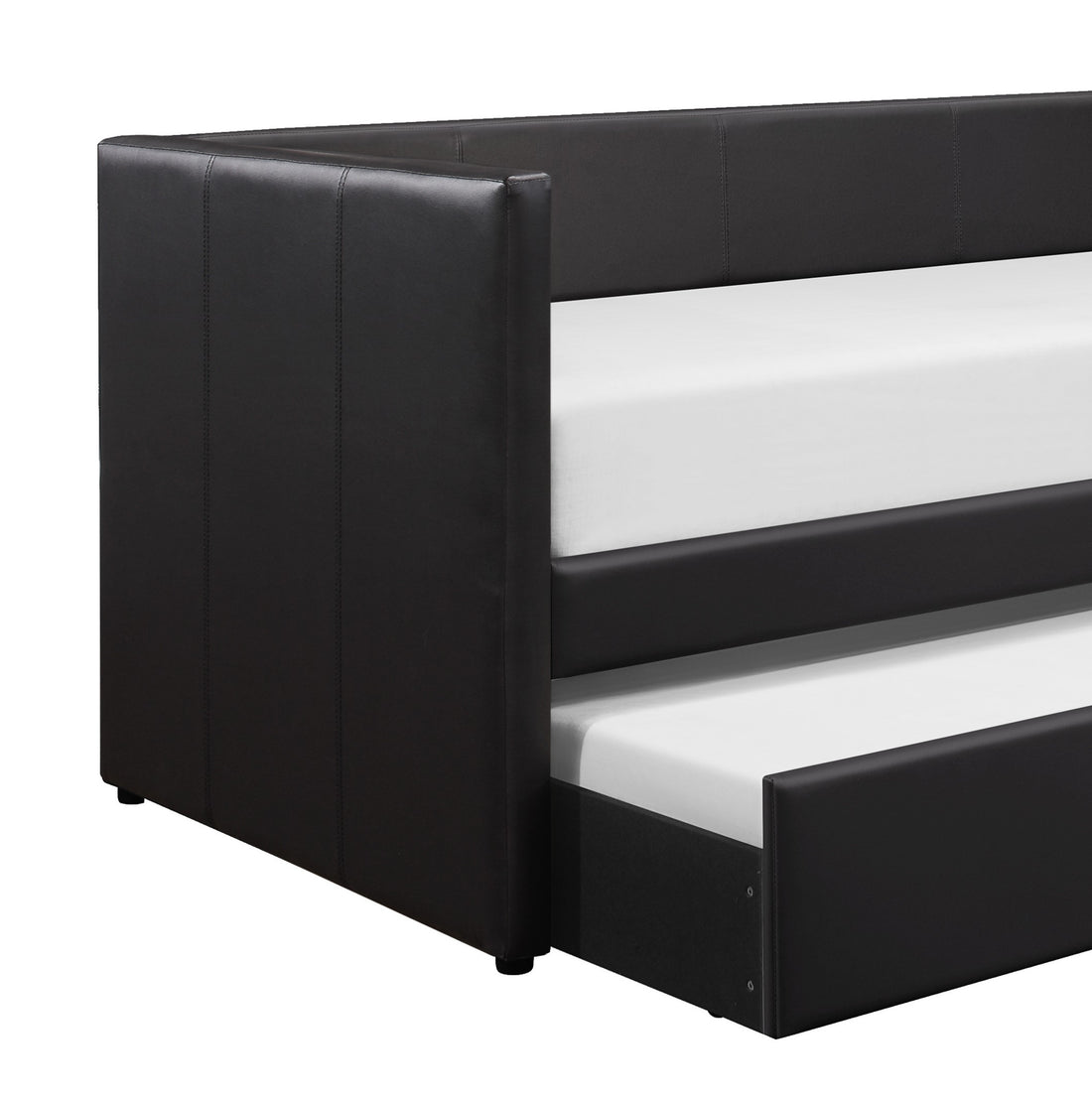 Black Faux Leather Upholstered Contemporary Daybed With Trundle Wooden Furniture 1Pc Box Spring Not Required Black Wood Primary Living Space Contemporary Faux Leather Wood