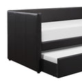 Black Faux Leather Upholstered Contemporary Daybed With Trundle Wooden Furniture 1Pc Box Spring Not Required Black Wood Primary Living Space Contemporary Faux Leather Wood