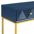 Modern Sleek Console Table Two Drawers With Stripe Design For Living Room And Entryway Navy Navy Mdf