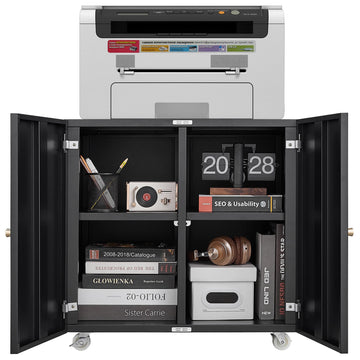 Home Office Printer Stand With Wheels, Printer Tables With File Door Mobile Lateral Filing Cabinet With Open Storage Shelf For Letter Legal A4 Size Files Mobile File Cabinets 1 2 Shelves Powder