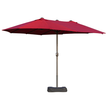 Outsunny Patio Umbrella 15' Steel Rectangular Outdoor Double Sided Market With Base, Sun Protection & Easy Crank For Deck Pool Patio, Wine Red Red Steel