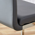 Table And Chair Set. A Rectangular Glass Dining Table With A 0.4 Inch Tempered Glass Tabletop And Mdf Board V Shaped Bracket, Paired With Chairs Consisting Of Pu Seat Cushions And Silver Metal Legs. Black Gray Seats 4 Tempered Glass