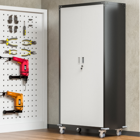 Garage Storage Cabinets With Locking Doors And 4 Adjustable Shelves Black White Metal
