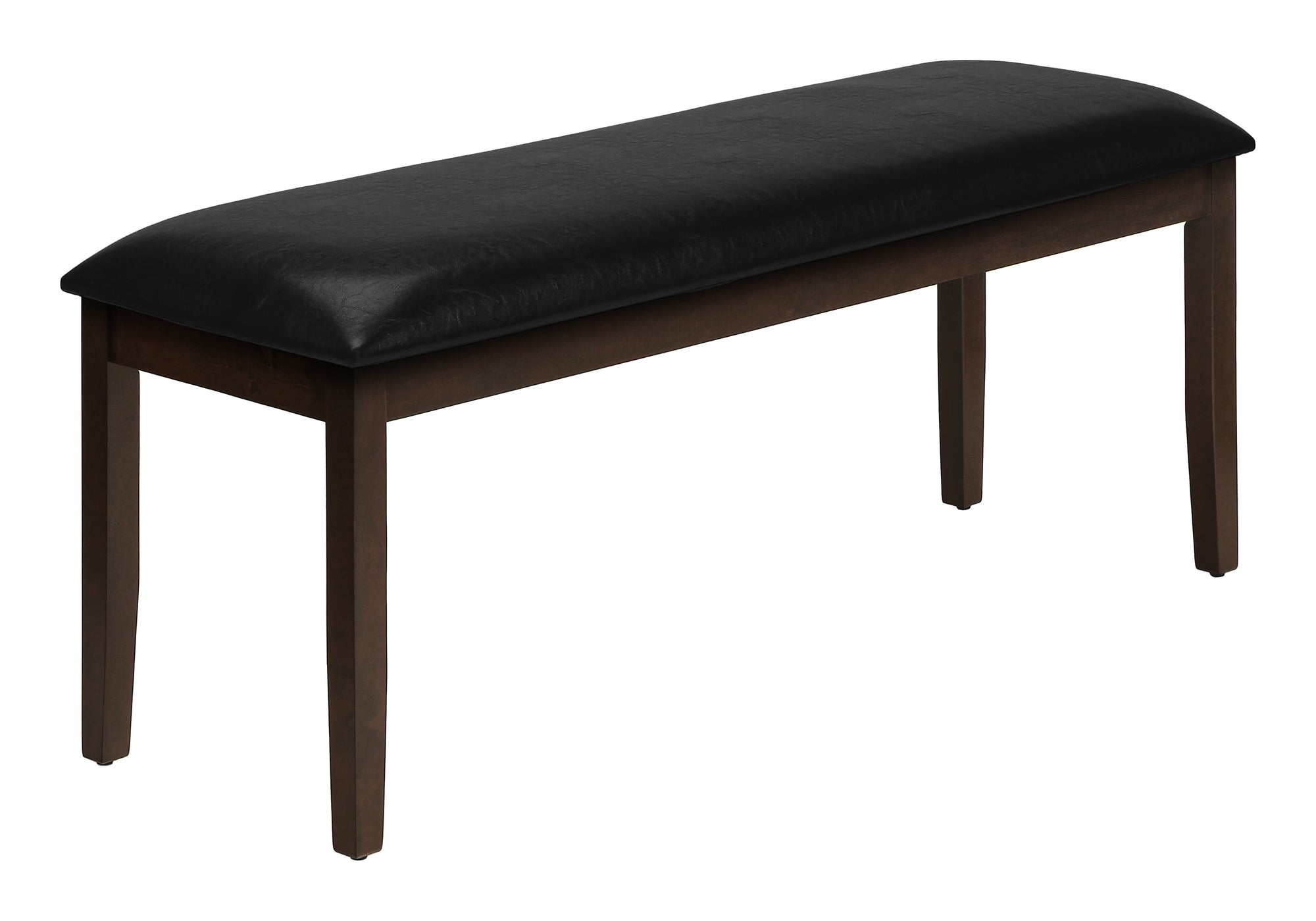 Bench, 48" Rectangular, Dining Room, Hallway, Entryway, Upholstered, Wood, Brown Solid Wood, Black Leather Look, Transitional Black Foam Faux Leather