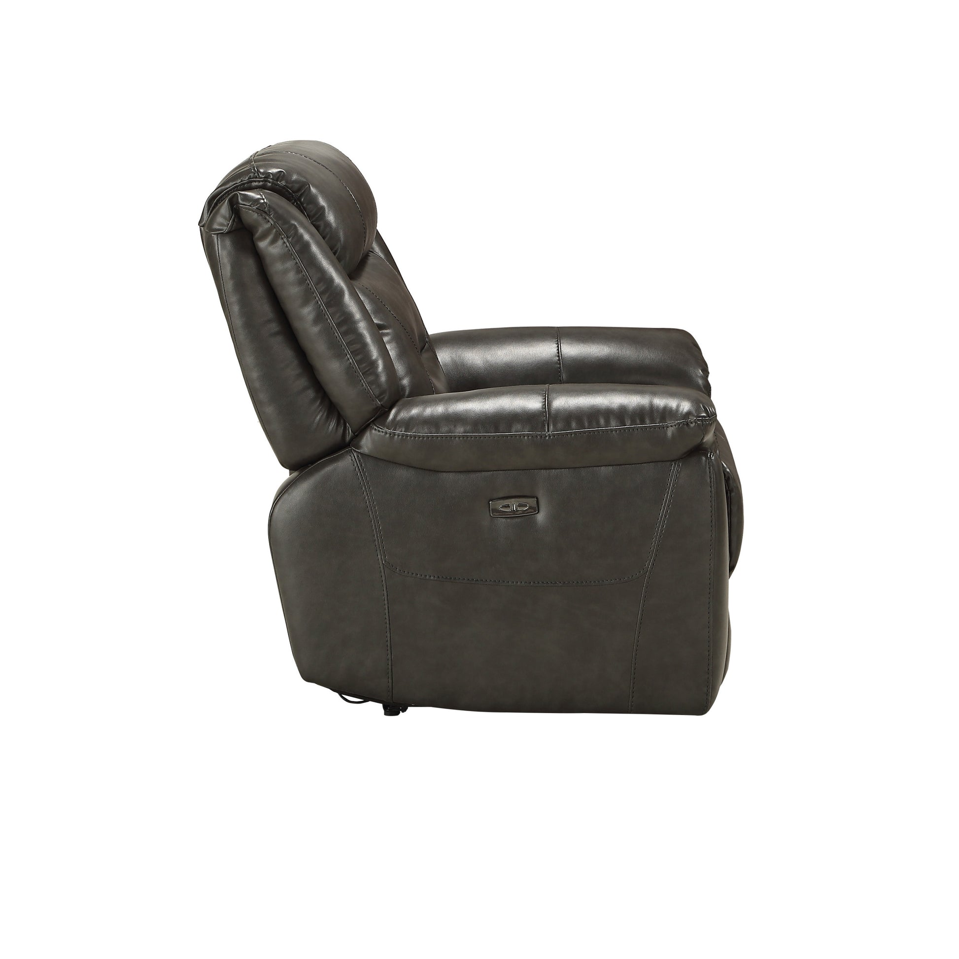 Grey Power Recliner With Usb Port Grey Faux Leather Manual Push Button Metal Primary Living Space Tight Back Push Button Pillow Top Arms Wood Fabric