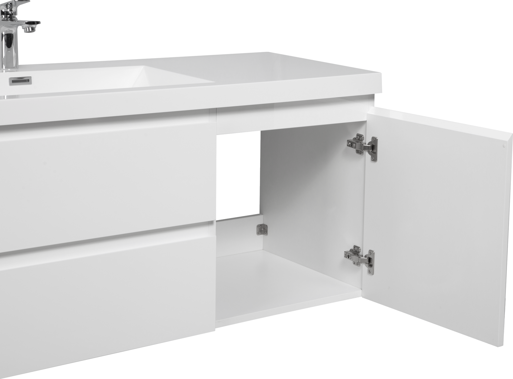 60" Floating Bathroom Vanity With Sink, Modern Wall Mounted Bathroom Storage Vanity Cabinet With Resin Top Basin And Soft Close Drawers, Glossy White 24V11 60Sgw 2 White 2 Bathroom Wall Mounted Mdf