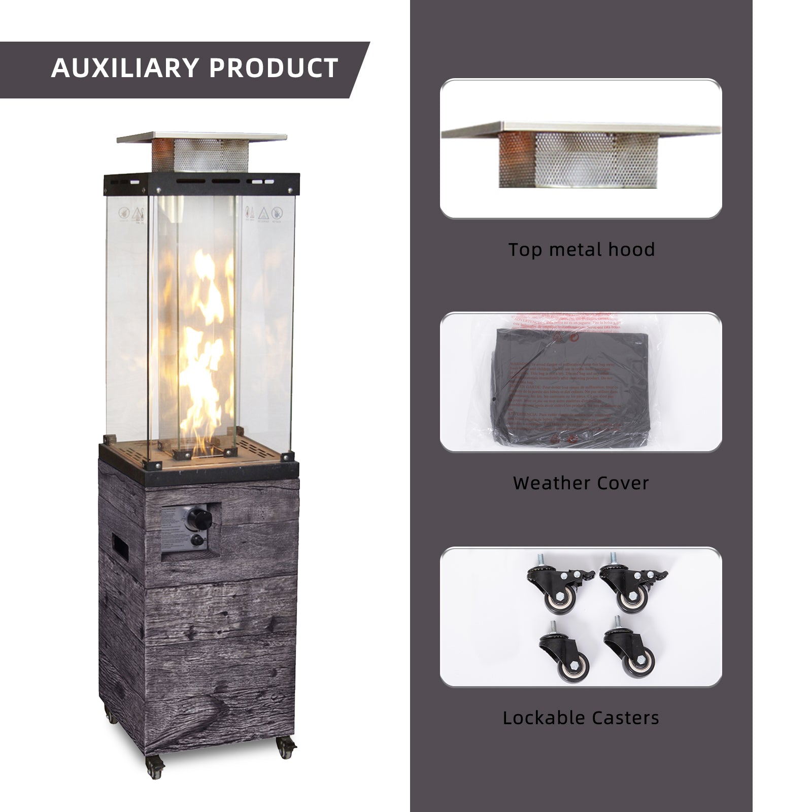 Good Product Faux Woodgrain Fire Heater With Tempered Glass Black Garden & Outdoor American Design Magnesium Oxide