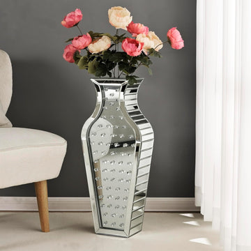 Crystal Mirrored Decorative Floor Vase Silver Mdf Glass,Mirror