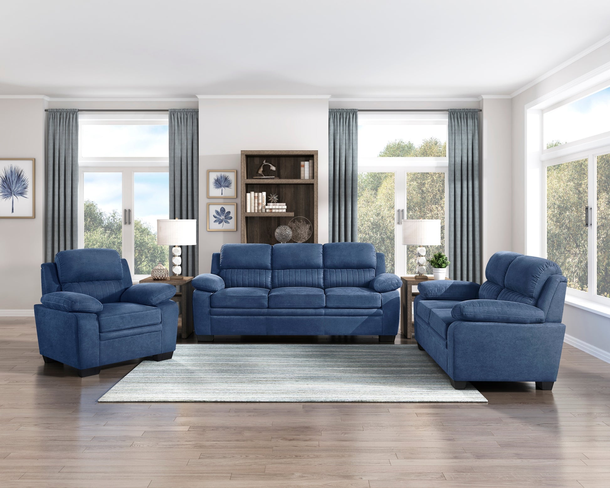 Plush Seating Chair 1Pc Blue Textured Fabric Channel Tufting Solid Wood Frame Modern Living Room Furniture Blue Primary Living Space Contemporary Solid Wood 1 Seat