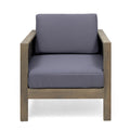 Outdoor Acacia Wood Club Chair With Wicker Accents, Gray Mixed Gray Brown, 30.25