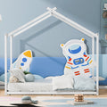 Metal Twin Size House Platform Bed With Trundle, White Box Spring Not Required Twin White Metal Bed Frame Metal