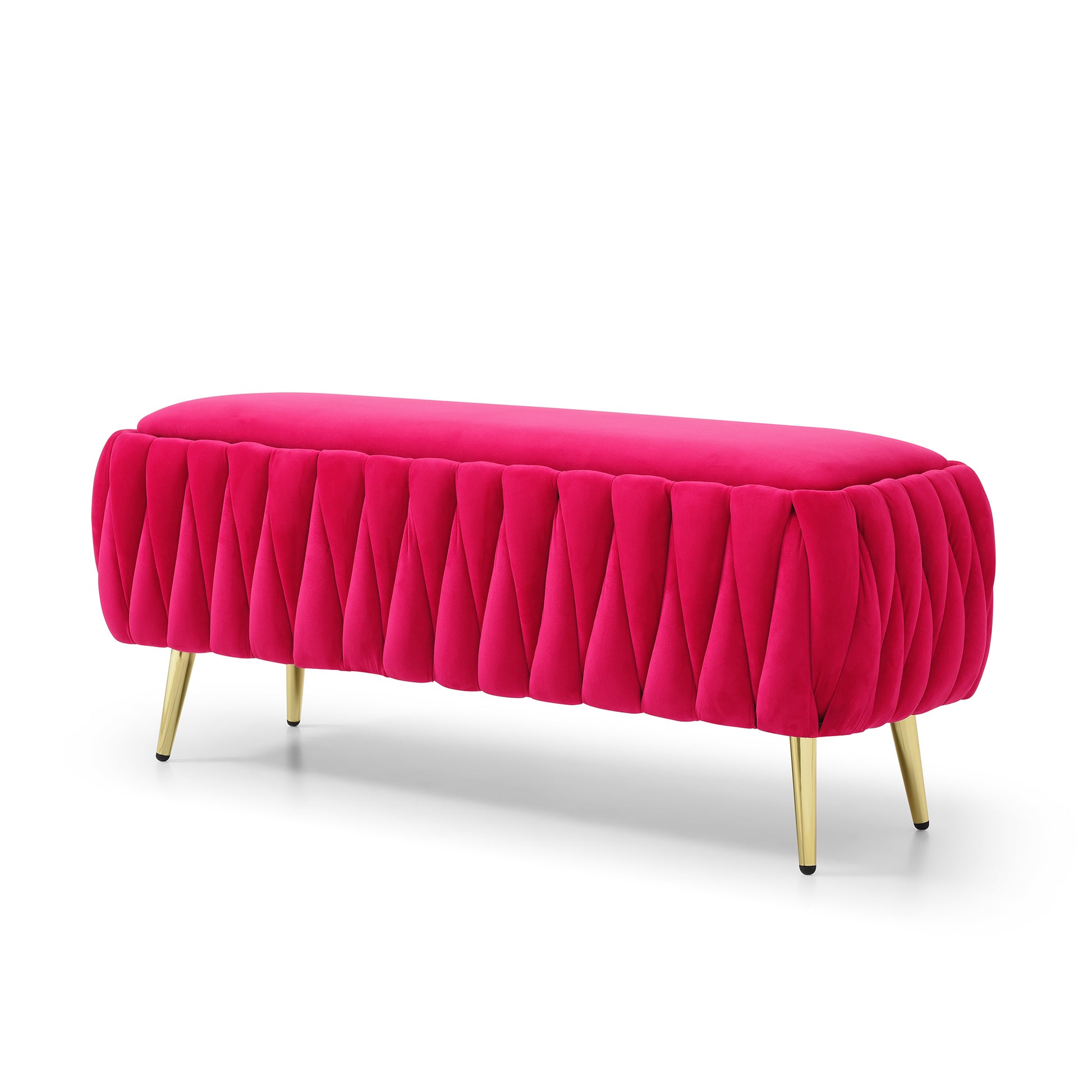 Oval Storage Bench With Gold Legs,Velvet Fabric Upholstered Ottoman Storage Benches For Bedroom End Of Bed,Sherpa Fabric Bench For Living Room,Dining Room,Entryway,Bed Side,Rose Red,5 Colors Rose Red Velvet