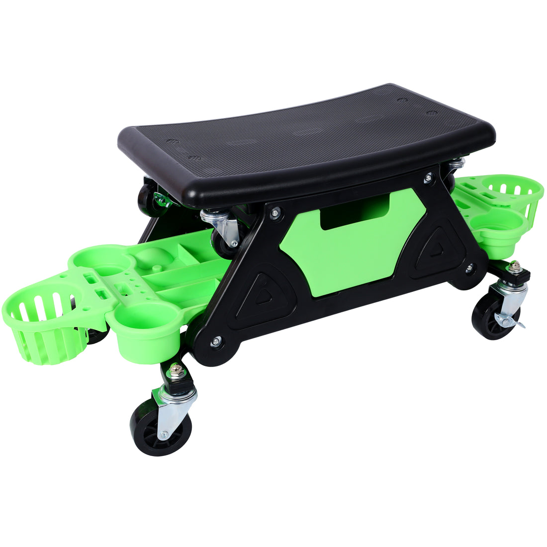 Rolling Detailing Creeper Seat, Roller Mechanic Detailing Utility Seat, Rolling Mechanic Stool With Wheels, Removable Tool Trays Drawer, 300 Lbs Capacity For General Garage Use, And Home Use Green