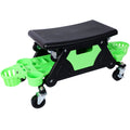 Rolling Detailing Creeper Seat, Roller Mechanic Detailing Utility Seat, Rolling Mechanic Stool With Wheels, Removable Tool Trays Drawer, 300 Lbs Capacity For General Garage Use, And Home Use Green