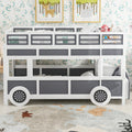 Twin Over Twin Bus Shaped Bunk Bed With Wheels And Storage, Gray White Box Spring Not Required Twin Grey White Wood Bedroom Solid Wood Mdf