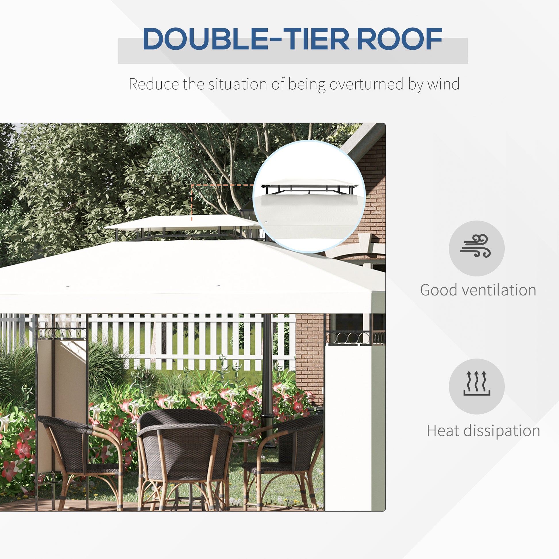 Outsunny 10' X 13' Patio Gazebo, Double Roof Outdoor Gazebo Canopy Shelter With Screen Decorate Corner Frame, For Garden, Lawn, Backyard And Deck, Cream White Cream White Steel