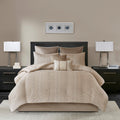 8 Piece Embroidered Comforter Set Natural King King Beige Polyester