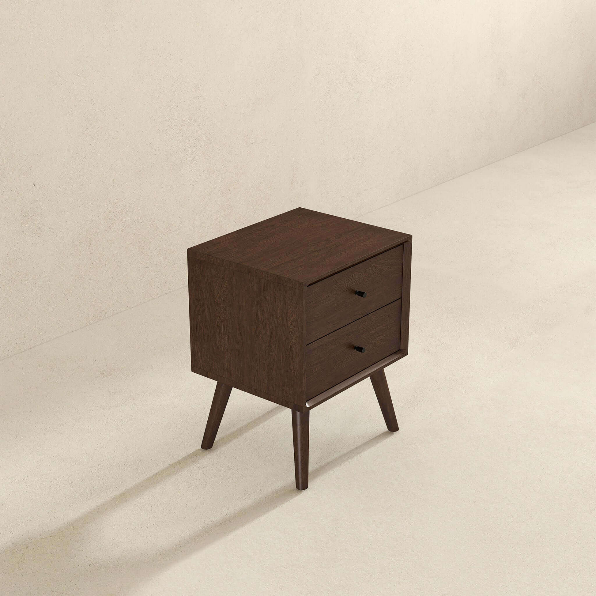 Caroline Night Stand 2 Drawer Dark Brown Brown 2 Drawers Bedside Cabinet Mid Century Modern Walnut Walnut Finish Solid Wood