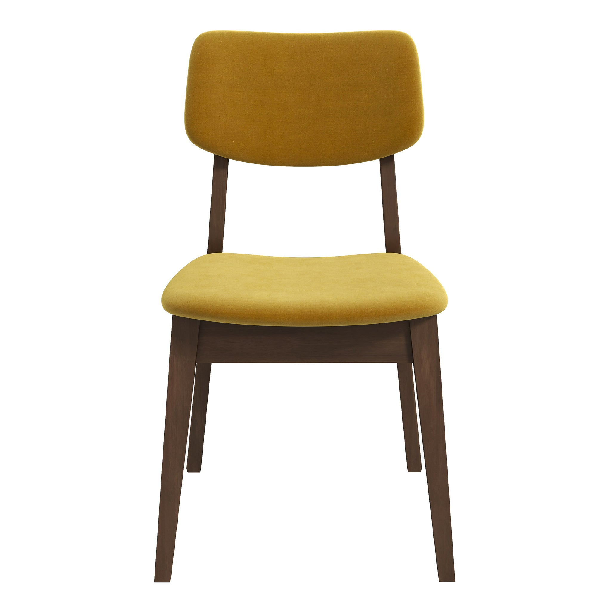 Carlos Dark Yellow Velvet Solid Back Side Chair Set Of 2 Solid Brown,Dark Yellow Brown Dining Room Foam Wipe Clean Mid Century Modern Dining Chairs 1 Foam Solid Wood,Velvet