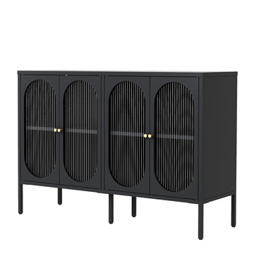 Metal Sideboard Cabinet With 4 Glass Door, Steel Locker Sideboard Buffet Cabinet, Sideboard Buffet Cabinet With 4 Doors, Kitchen Storage Cabinet, Coffee Bar Cabinet For Kitchen, Living Room, Black