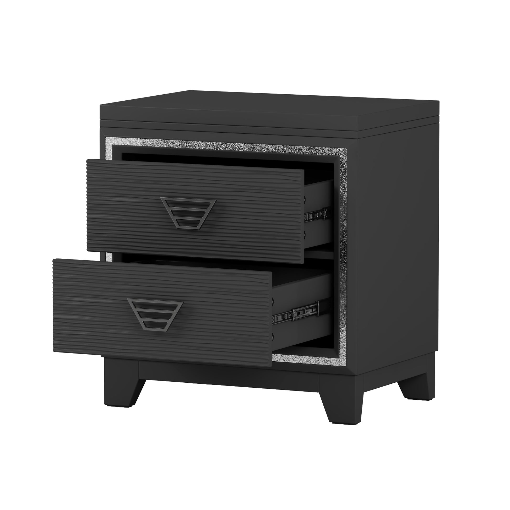 3 Pieces Bedroom Sets Queen Size Upholstered Bed With Led Lights, Nightstands And Dresser With Metal Handles And Sparkling Shiny Decoration, Black Expected Arrival Time:8.5 Queen Black 3 Piece Set Mdf Metal