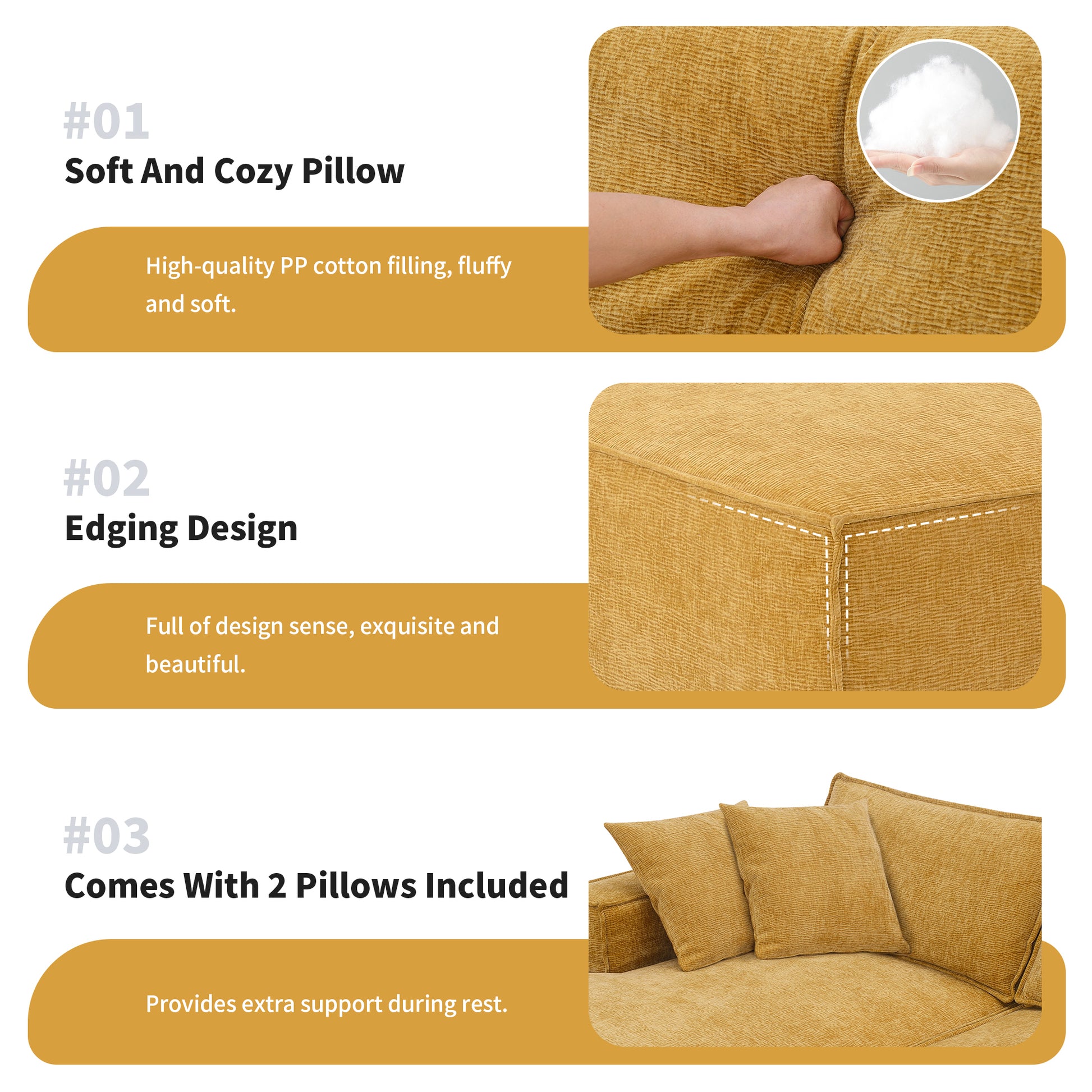 111.5*72"Minimalist Style Modular Sectional Sofa,Wrinkle Resistant Chenille Couch Set,L Shaped Sleeper Sofa Bed For Living Room,2 Pic Free Combination,No Assembly Require,3 Colors Yellow Chenille 4 Seat