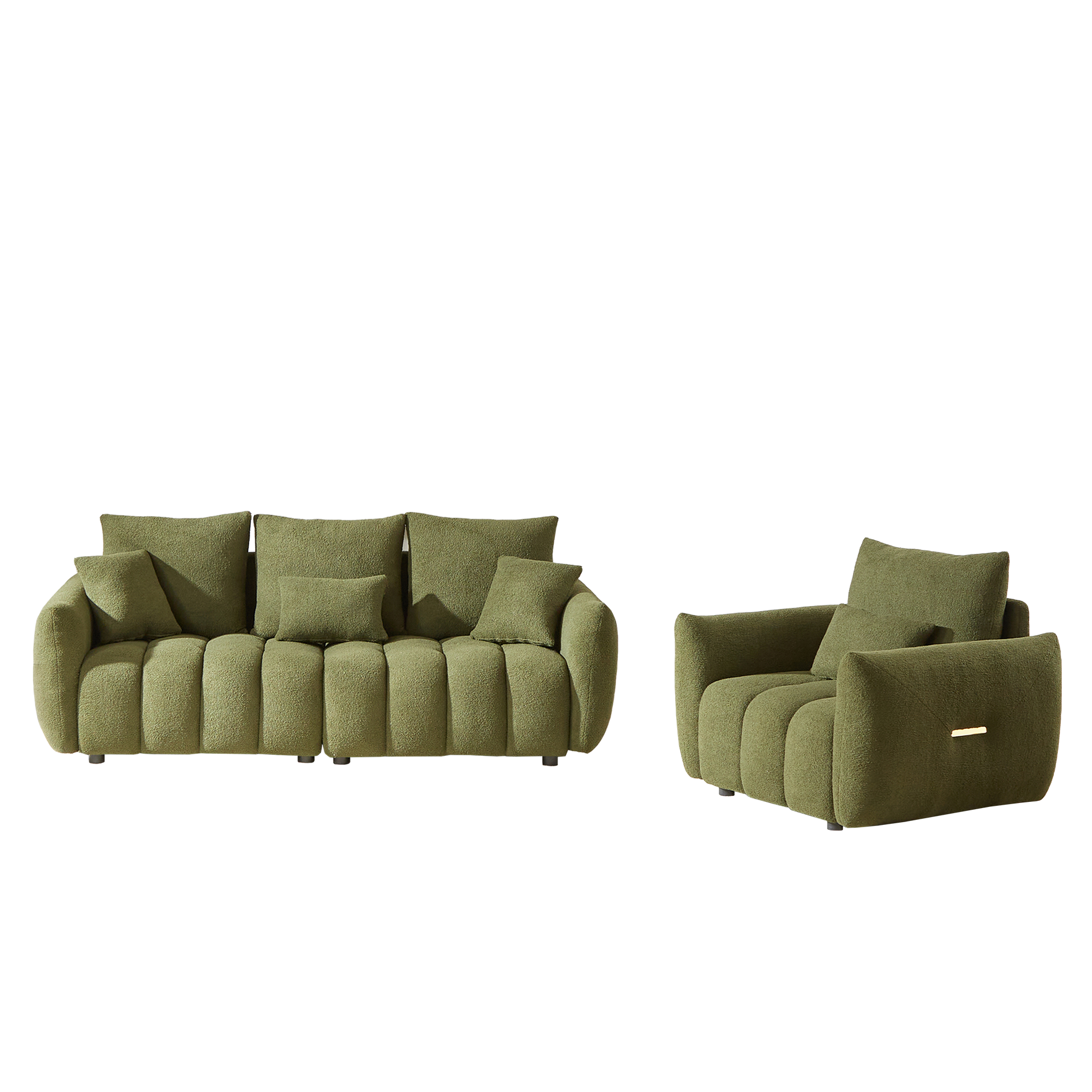 3 Seater 1 Seater Combo Sofa Modern Living Room Sofa, Teddy Sofa, Wooden Frame, 4 Cushions, Apartment Sofa Furniture Green Wood Primary Living Space Pine Foam Fabric 4 Seat