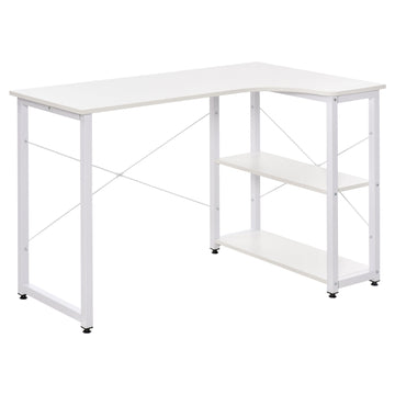 Homcom Industrial L Shaped Computer Desk With 2 Side Shelves And Steel Frame, Corner Desk, Study Workstation For Home Office, White White Engineered Wood