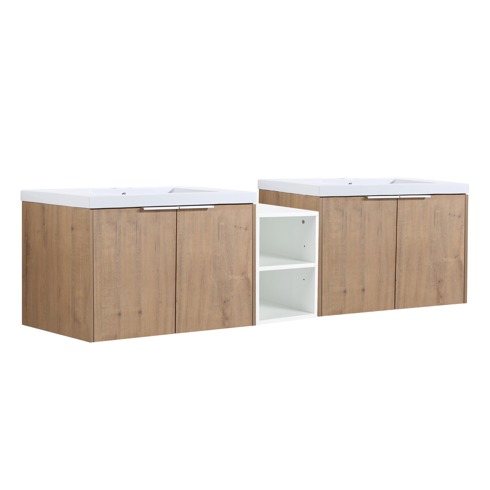 72 Inch Soft Close Doors Bathroom Vanity With Sink, A Small Storage Shelves, 30" And 12" Combination Cabinet, Kd Packing Imitative Oak 4 1 Bathroom Wall Mounted Modern Plywood