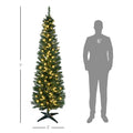 Homcom 7' Tall Pre Lit Slim Noble Fir Artificial Christmas Tree With Realistic Branches, 200 Warm White Led Lights And 499 Tips, Green Green Plastic