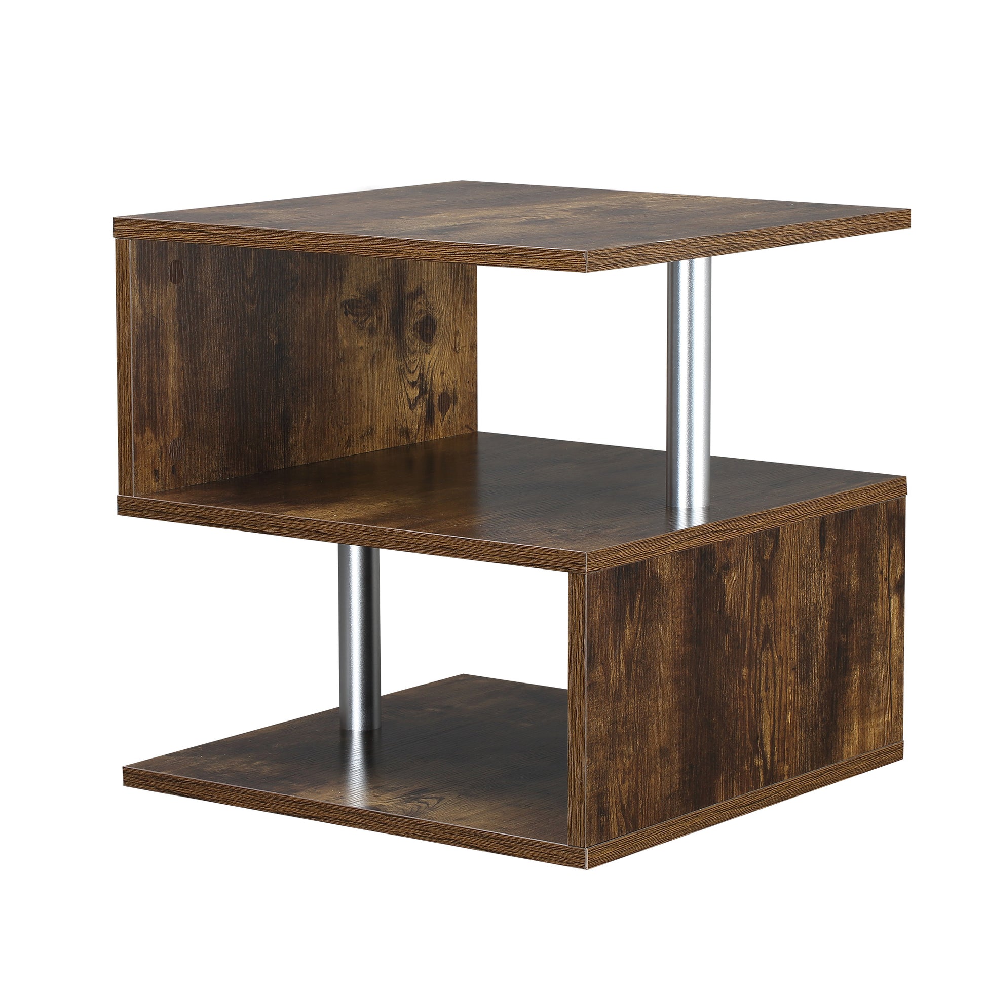 Homcom 20" Modern End Table, Accent Side Table, S Shaped Coffee Table With Storage Shelf And Steel Poles, Rustic Brown Rustic Brown Particle Board