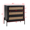 Rattan Storage Cabinet With 3 Large Drawers, Boho Mid Century Wooden Nightstand Drawer Dresser, Sideboard Buffet Cabinet With Storage For Living Room Dining Room Hallway Bedroom, 30 15.8 30 Inches Black Mdf