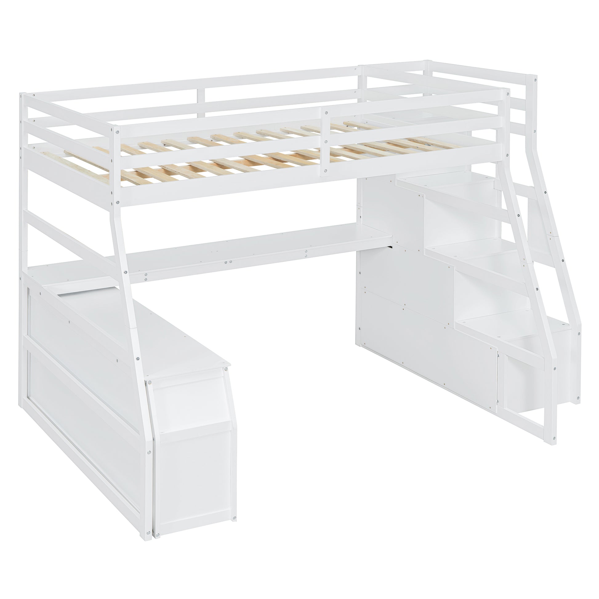 Full Size Loft Bed With 7 Drawers 2 Shelves And Desk White Full White Plywood