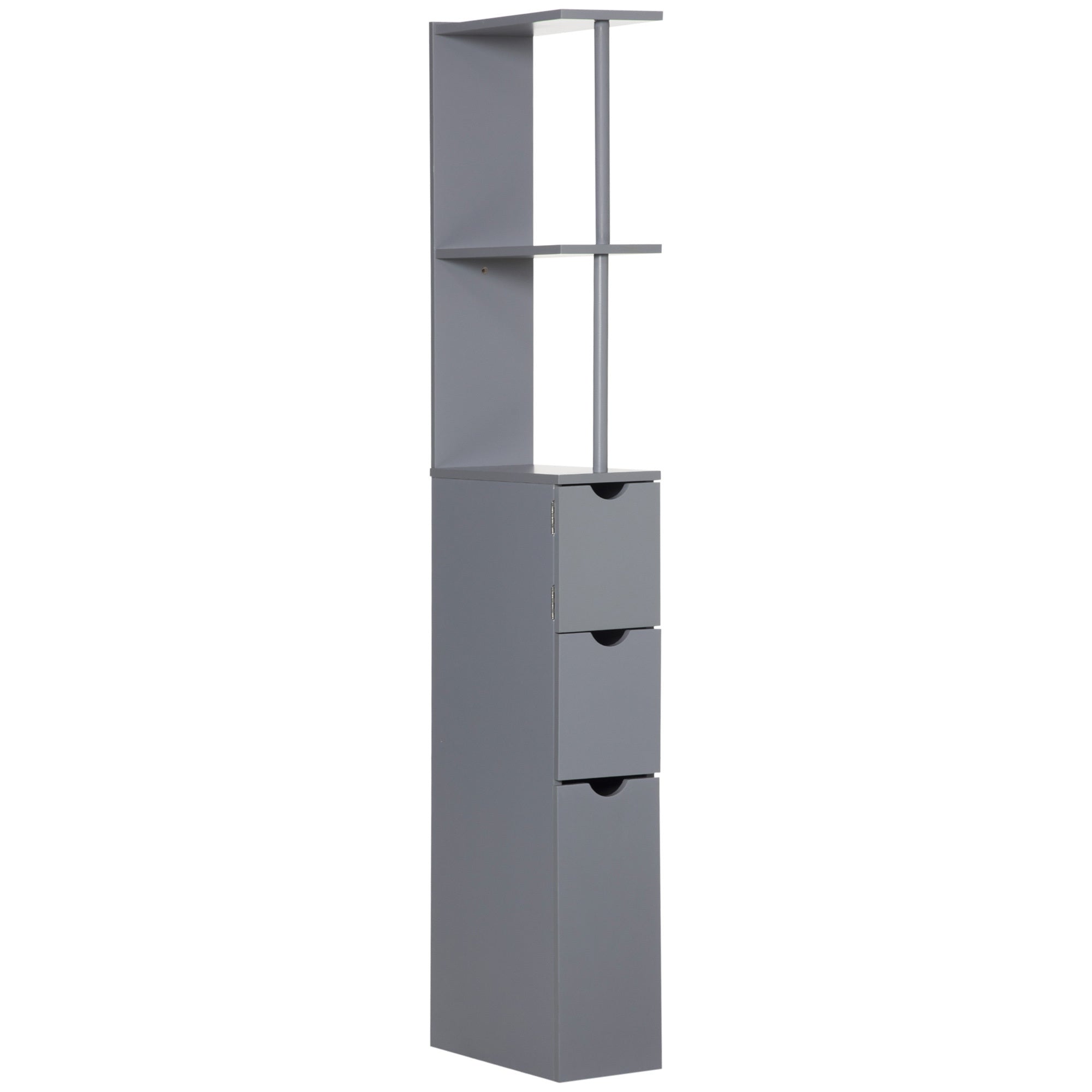 Homcom 54" Tall Bathroom Storage Cabinet, Freestanding Linen Tower With 2 Tier Shelf And Drawers, Narrow Side Floor Organizer, Grey Grey Mdf