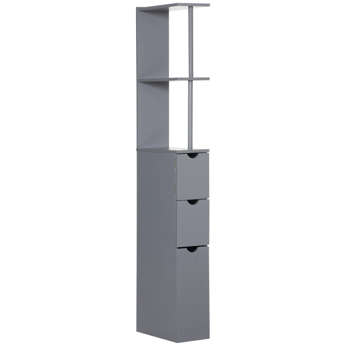 Homcom 54" Tall Bathroom Storage Cabinet, Freestanding Linen Tower With 2 Tier Shelf And Drawers, Narrow Side Floor Organizer, Grey Grey Mdf