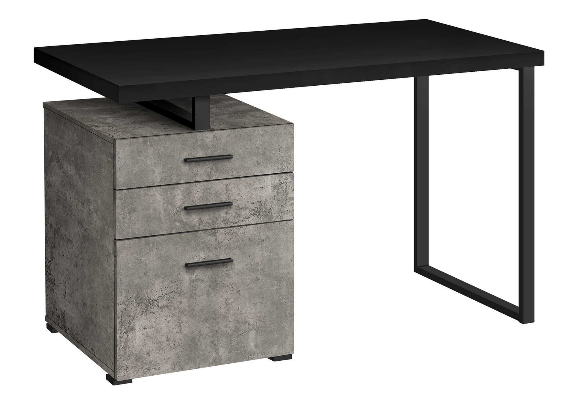 Computer Desk, Home Office, Laptop, Left, Right Set Up, Storage Drawers, 48"L, Work, Black And Concrete Laminate, Black Metal, Contemporary, Modern Black Particle Board