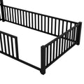 Twin Size Metal House Platform Bed With Guardrail And Chimney, Black Box Spring Not Required Twin Black Metal Metal