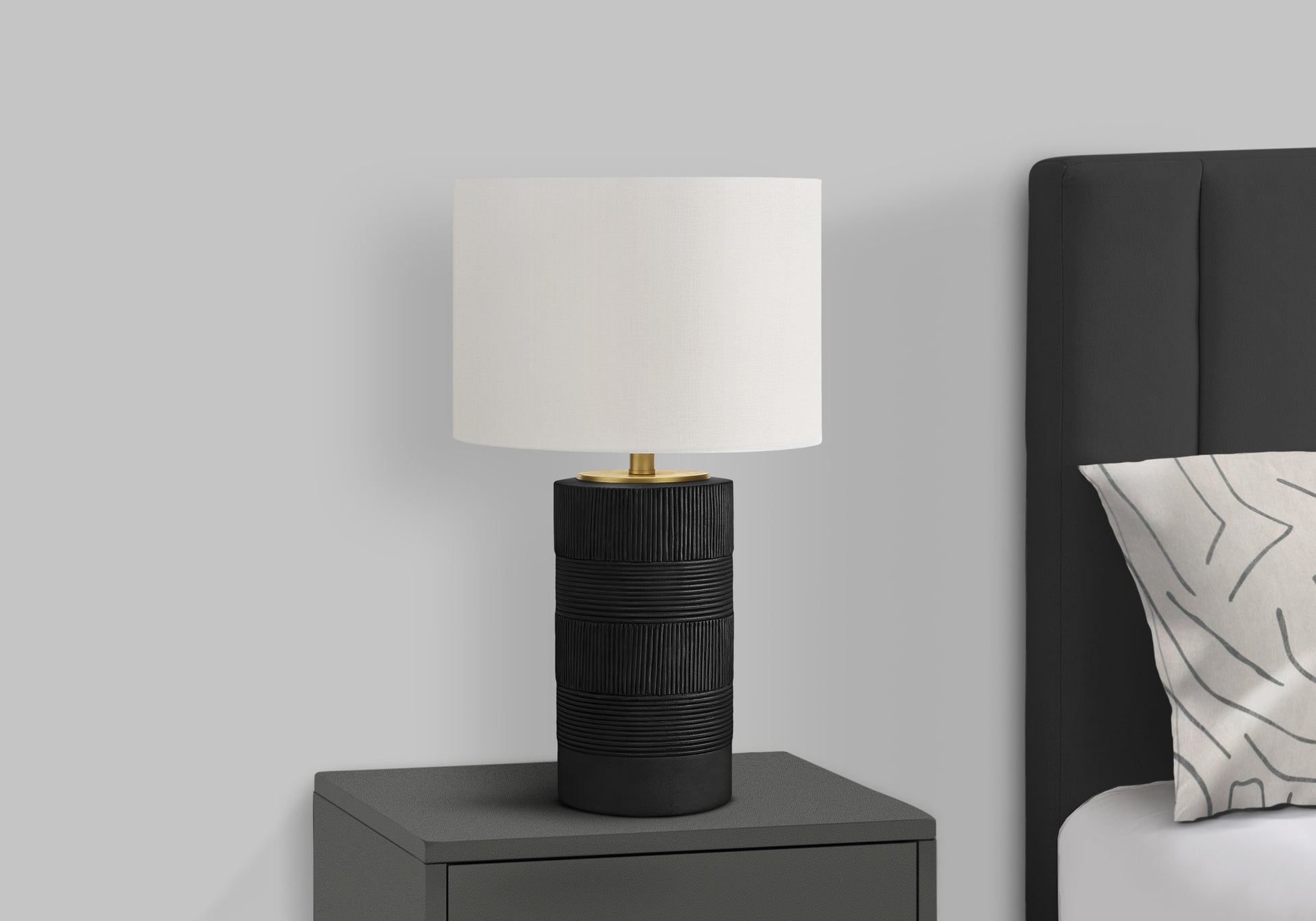 Lighting, 24"H, Table Lamp, Black Resin, Ivory Cream Shade, Contemporary Black Polyresin