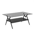 Rectangle Coffee Table With Tempered Glass Top And Black Mdf Shelf, Modern Table For Living Room, Gray Glass Gray Tempered Glass