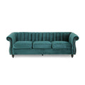 84 Inch Teal 3 Seater Velvet Sofa Button Tufted With Trim, Curved Backrest, And Rolled Arms, Stylish And Elegant Couch For Modern Living Rooms, Durable Upholstery, Luxury Design Teal Velvet Wood Primary Living Space Medium Firm Loose Back Medium Duty