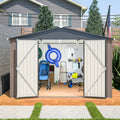 10' X 10' Metal Storage Shed For Ourdoor, Steel Yard Shed With Design Of Lockable Doors, Utility And Tool Storage For Garden, Backyard, Patio, Outside Use Brown Metal