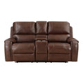 Double Glider Reclining Brown Beautiful Seat With Center Console, Receptacles And Usb Ports,Faux Leather Upholstered Traditional Trim 1Pc Modern Living Room Furniture Brown Faux Leather Wood Primary