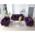 3 Piece Sectional Sofa Set, Modern Velvet Upholstered Sofa Couch With Sturdy Metel Legs For Living Room, Apartment, 3 Seater Sofa 2 Piece Loveseat Sofa, Purple Purple Foam Velvet 7 Seat