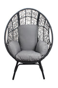 3 Pieces Patio Egg Chairs Model 3 With Side Table Set,Black Color Pe Rattan And Grey Cushion Yes Black Foam Steel