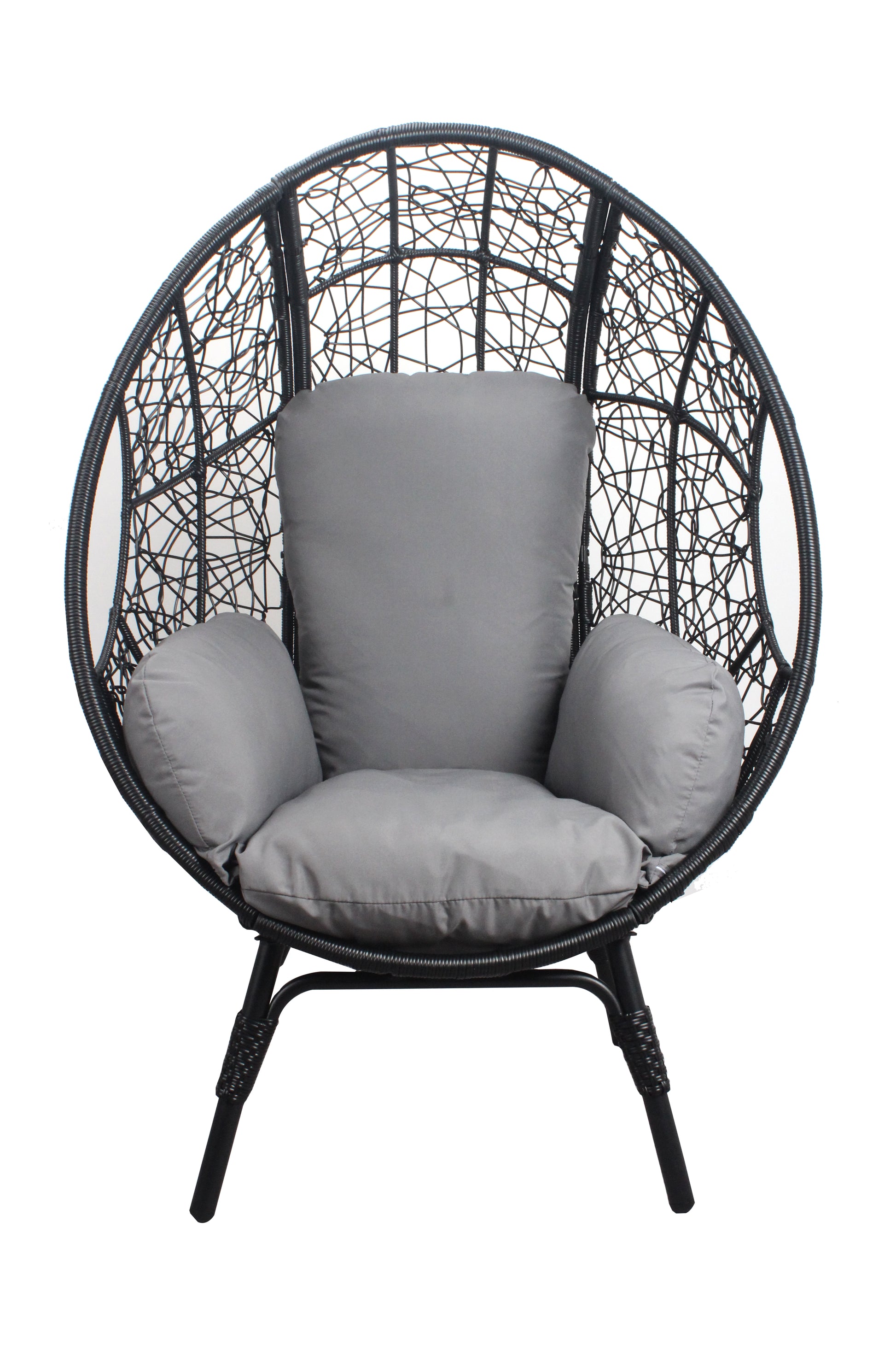 3 Pieces Patio Egg Chairs Model 3 With Side Table Set,Black Color Pe Rattan And Grey Cushion Yes Black Foam Steel